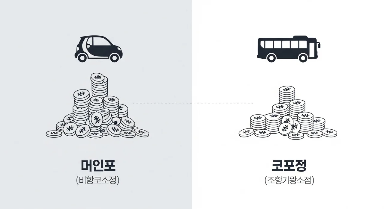 3박 4일 가상 시나리오 비용 비교 (2인 기준)